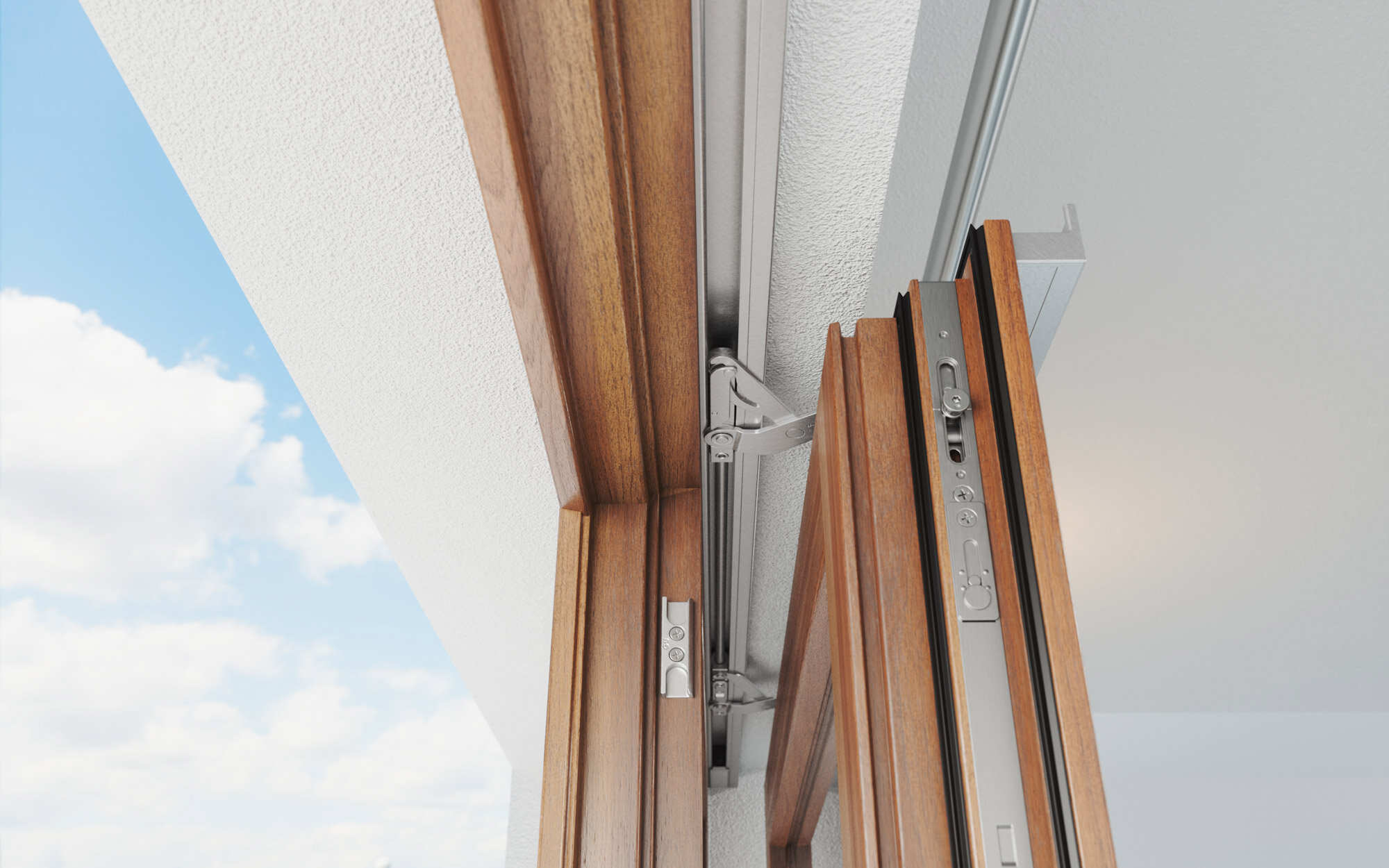 Parallelschiebe-Element aus Holz – Detailansicht Laufwerk oben