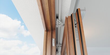 Parallelschiebe-Element aus Holz – Detailansicht Laufwerk oben