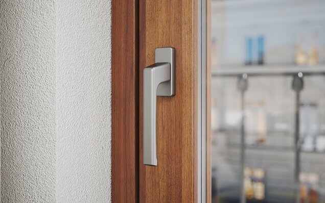 Parallelschiebeleicht-Element aus Holz – Detailansicht Drehgriff DIRIGENT