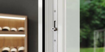 Terrassentür aus Kunststoff mit Verschlusssystem GU SECURY SZ-R, Detailansicht Schließzapfen rollend