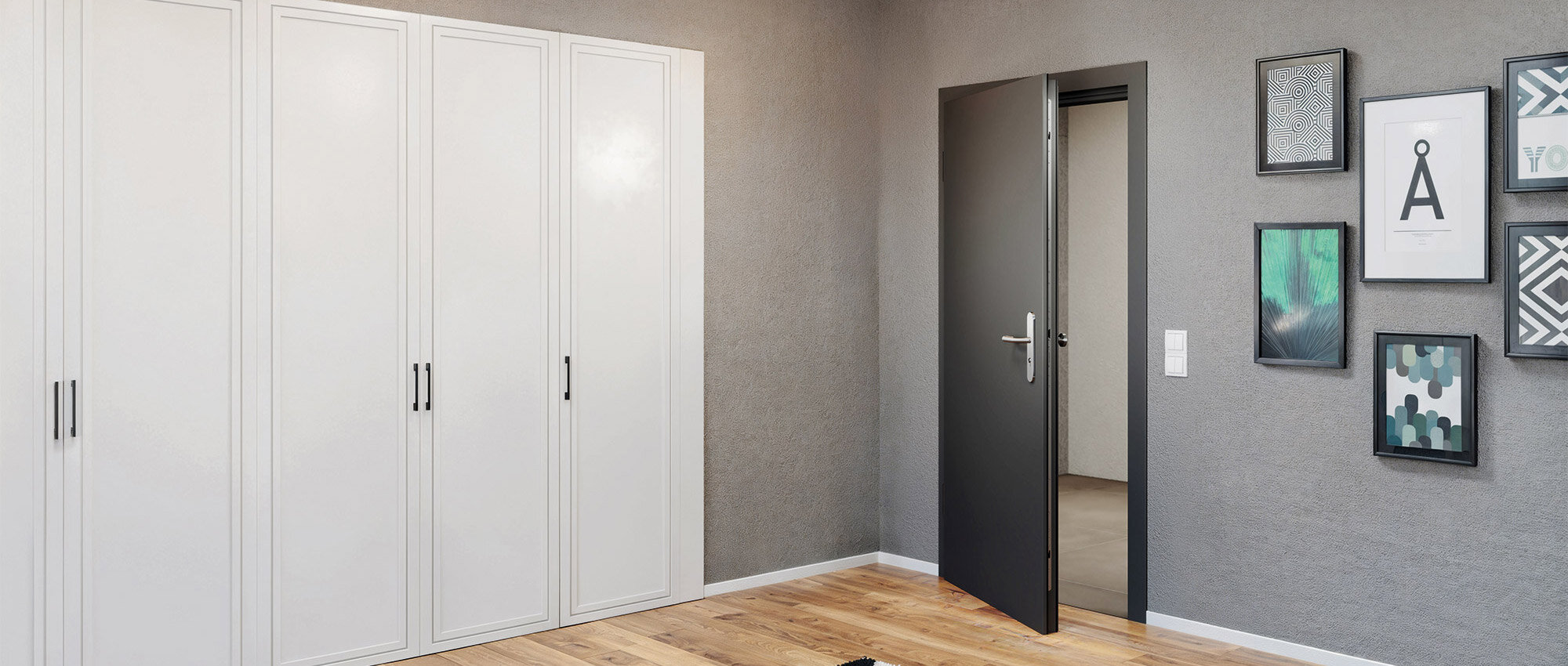 Wohnungseingangstür aus Holz mit Verschlusssystem GU SECURY SH2, Tür geöffnet
