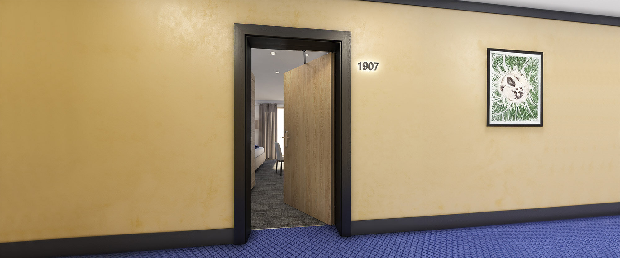 Einflügelige, geöffnete Hotelzimmertür mit Türschließer VTS 634