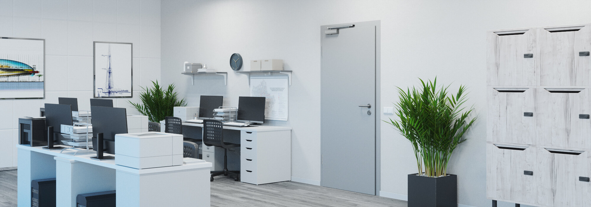 Modernes Büro mit einflügeliger, geschlossener Bürozimmertür mit Türschließer OTS 210 G