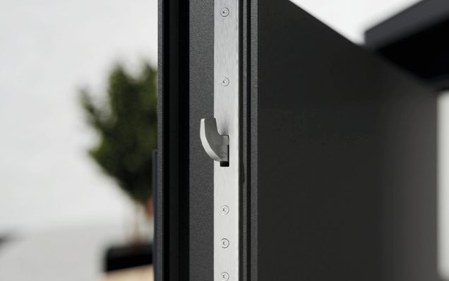 Abschlusstür Objekt aus Metall mit Verschlusssystem SECURY ePOWER Panic, Detailansicht Schließhaken